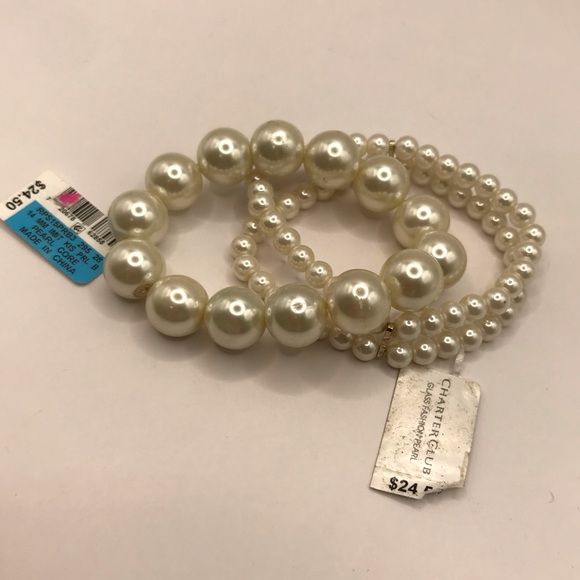 2 Charter Club Faux Pearl Stretch Bracelets - Picture 6 of 7
